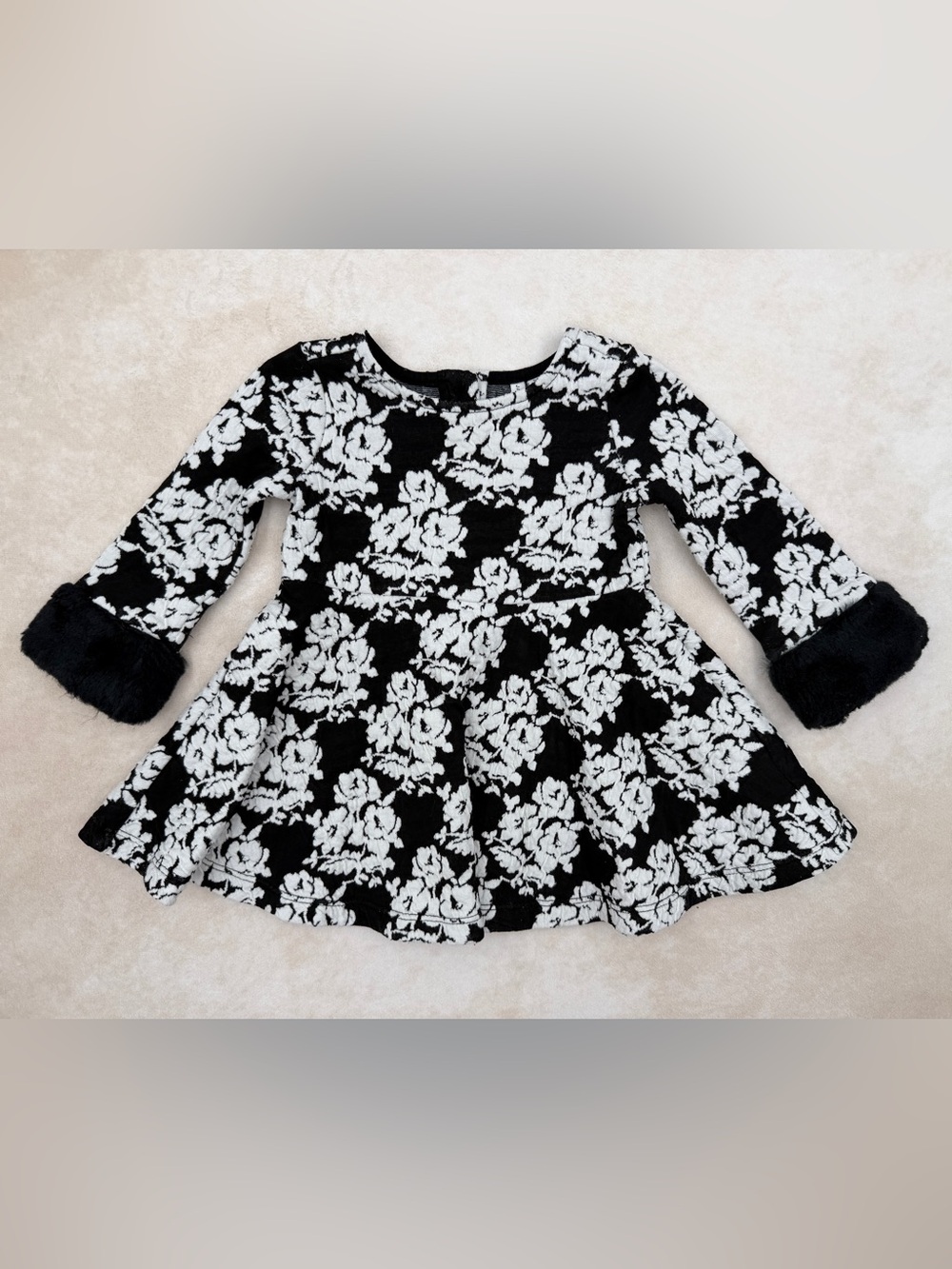Janie and Jack Black & White Floral Long-Sleeve Skater Dress
